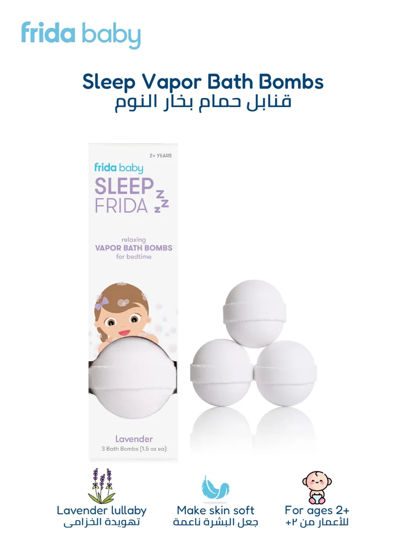 فريدا بيبي Sleep Frida Vapor Bath Bombs - Lavender, Calming And Soothing For Kids, Natural Essential Oils, Bedtime Relaxation, 3-Pack